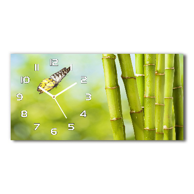 Horizontal rectangular wall clock Bamboo and butterfly