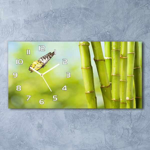 Horizontal rectangular wall clock Bamboo and butterfly