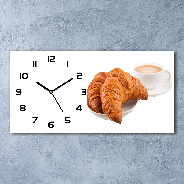 Horizontal wall clock Croissants and coffee