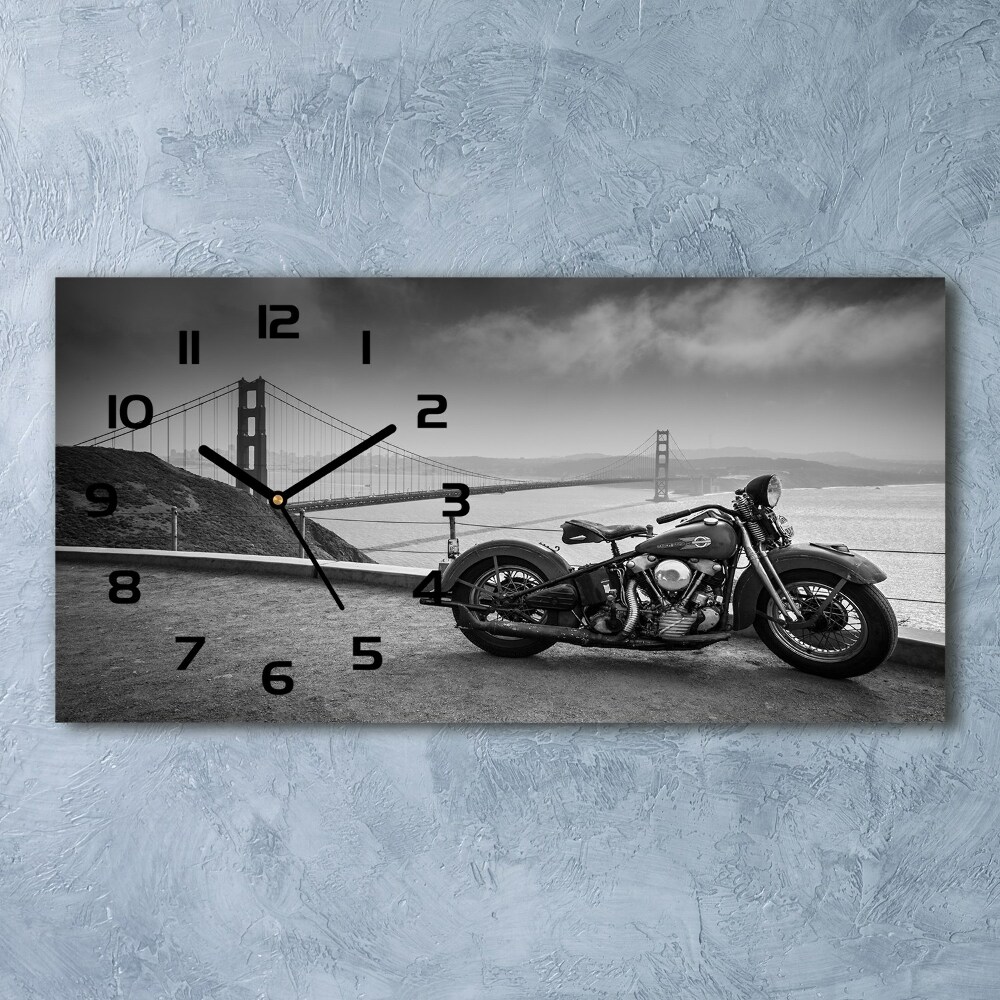 Horizontal rectangular wall clock Motorbike