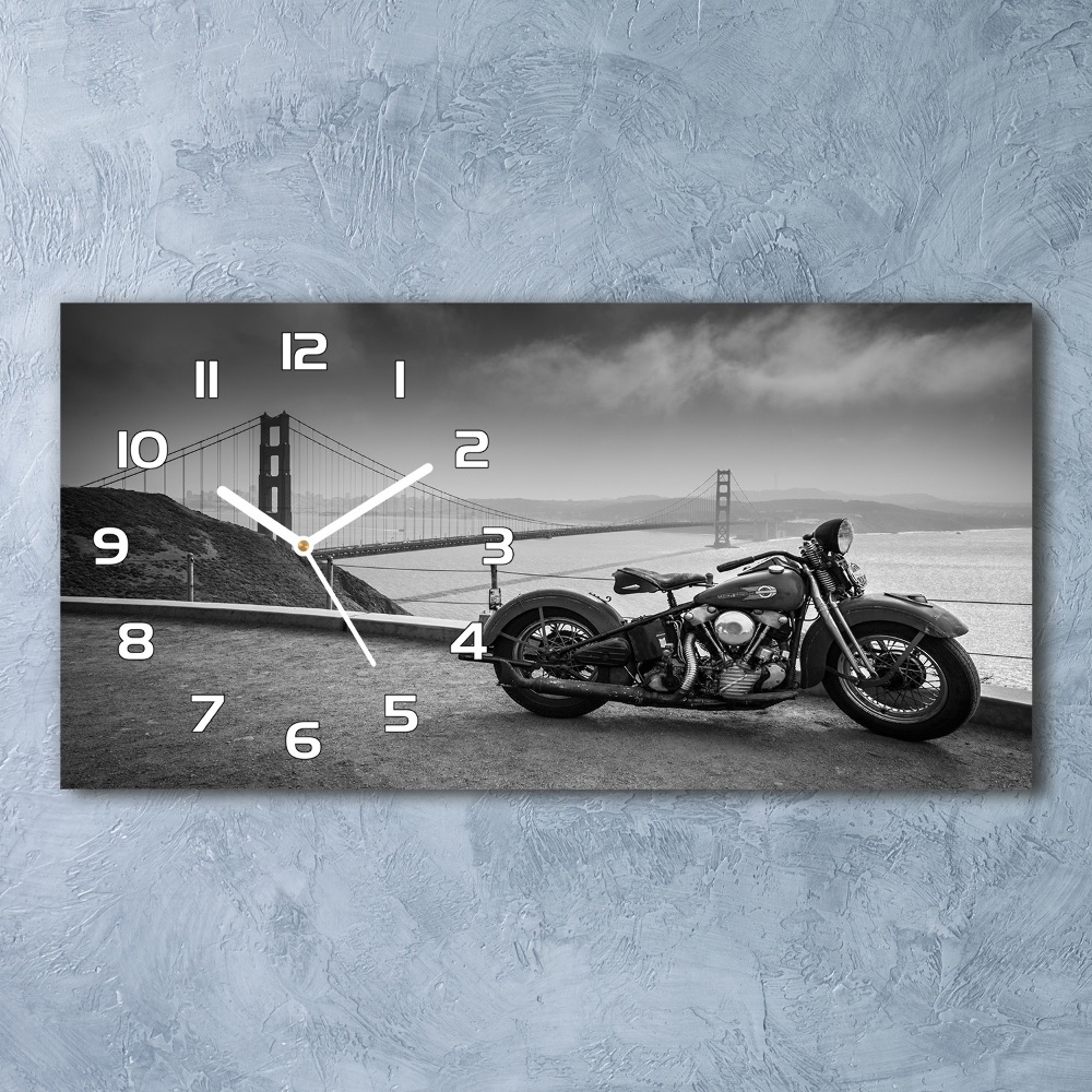 Horizontal rectangular wall clock Motorbike