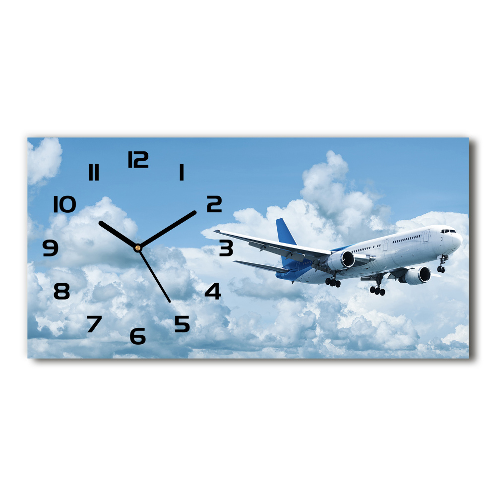 Horizontal rectangular wall clock Plane in the sky