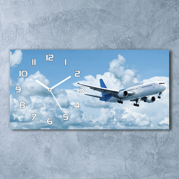 Horizontal rectangular wall clock Plane in the sky