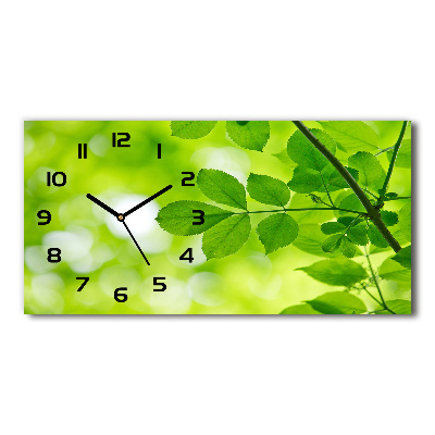 Horizontal wall clock Green leaves