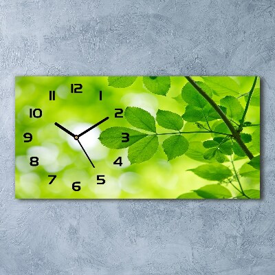 Horizontal wall clock Green leaves