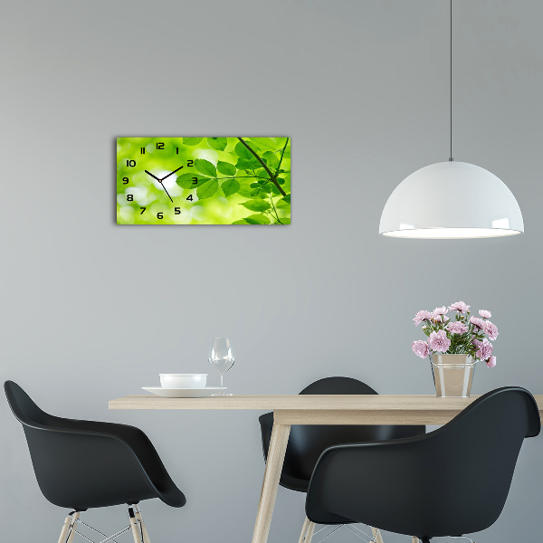 Horizontal wall clock Green leaves