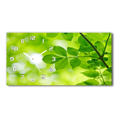 Horizontal wall clock Green leaves