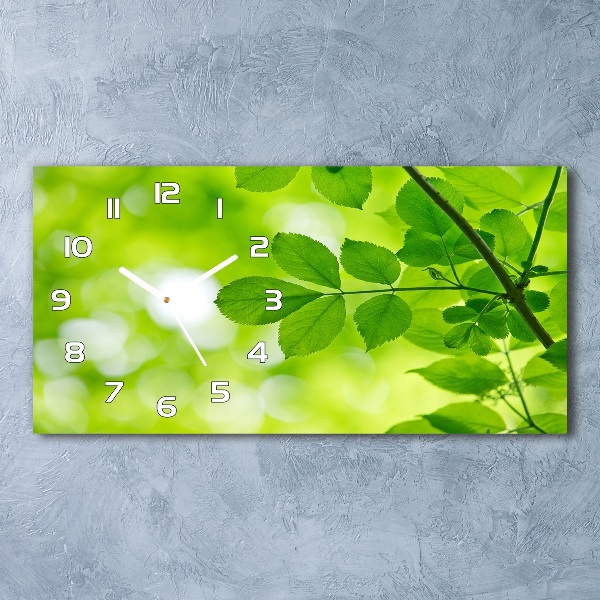 Horizontal wall clock Green leaves