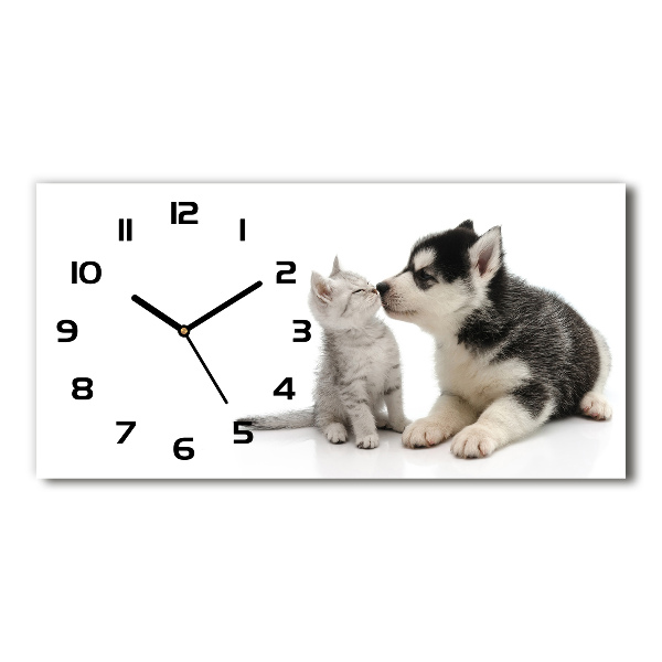 Horizontal rectangular wall clock Dog and cat