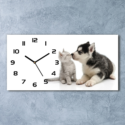 Horizontal rectangular wall clock Dog and cat