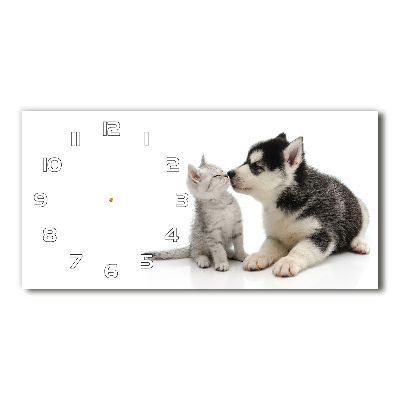 Horizontal rectangular wall clock Dog and cat