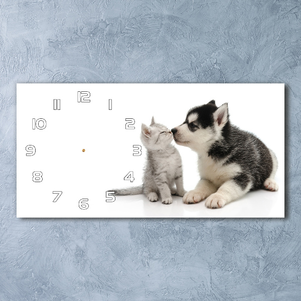 Horizontal rectangular wall clock Dog and cat