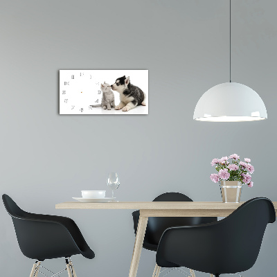 Horizontal rectangular wall clock Dog and cat