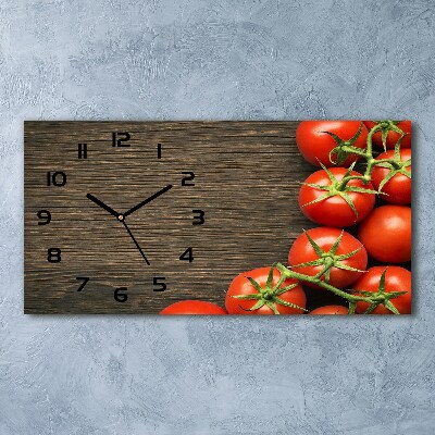 Horizontal wall clock Tomatoes on wood