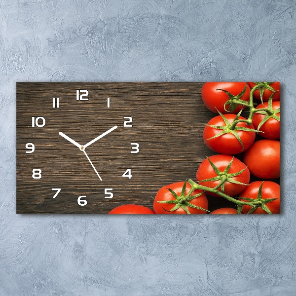 Horizontal wall clock Tomatoes on wood