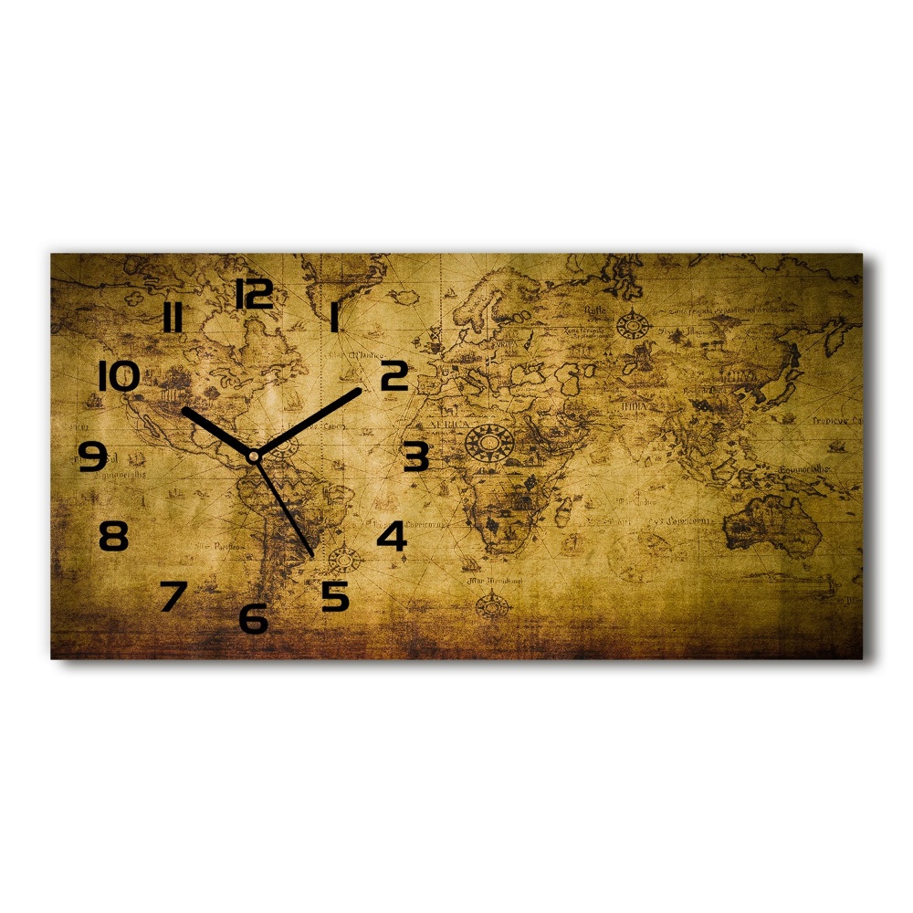 Horizontal wall clock Old map of the world