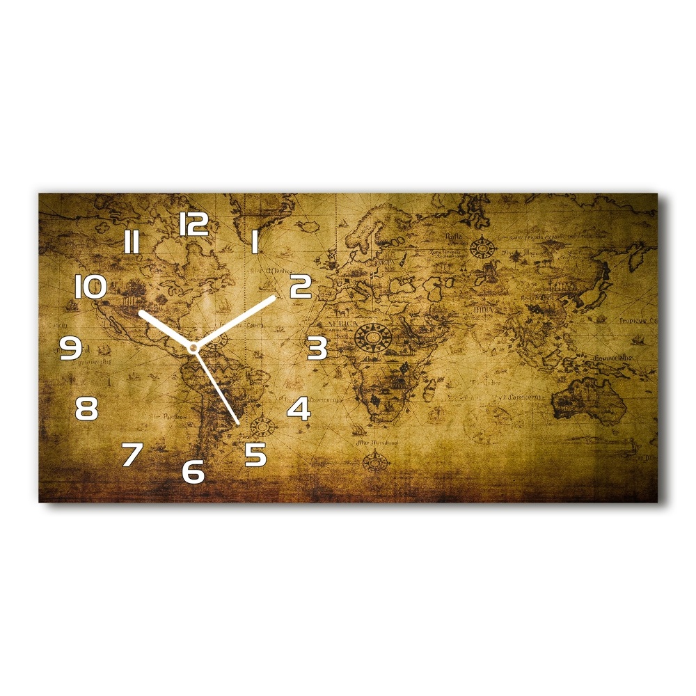 Horizontal wall clock Old map of the world