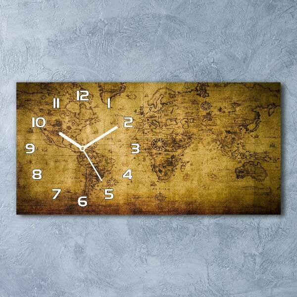 Horizontal wall clock Old map of the world