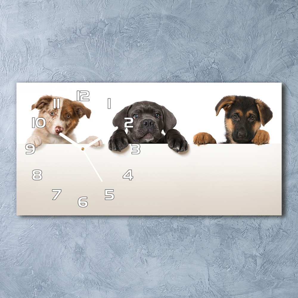 Horizontal wall clock Three puppies