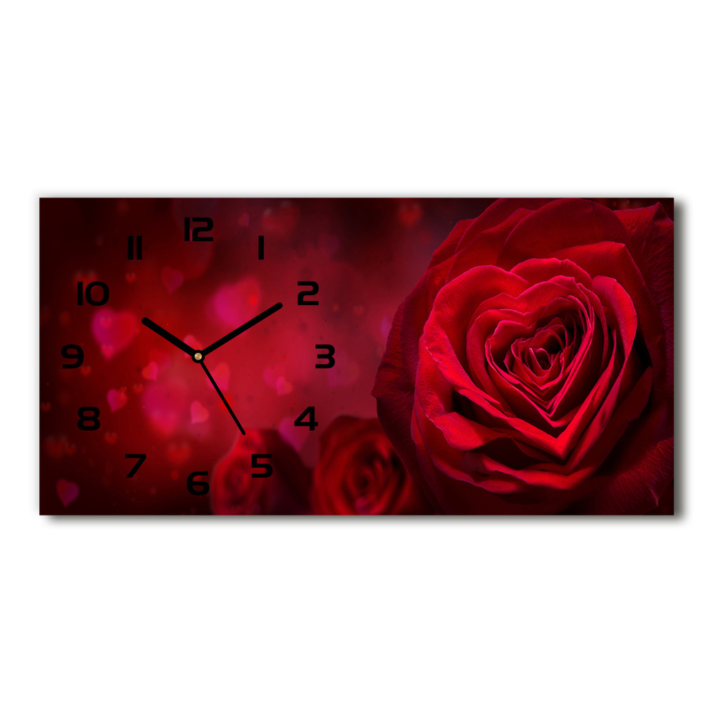 Horizontal wall clock Red heart rose