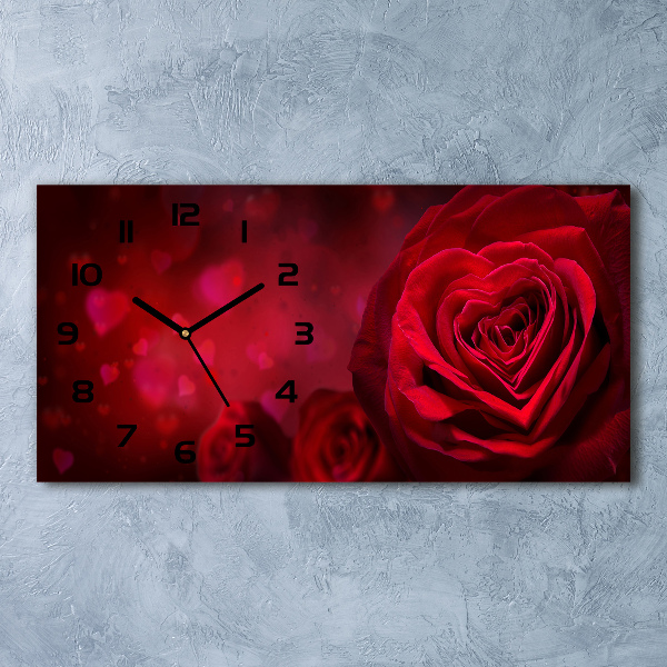 Horizontal wall clock Red heart rose