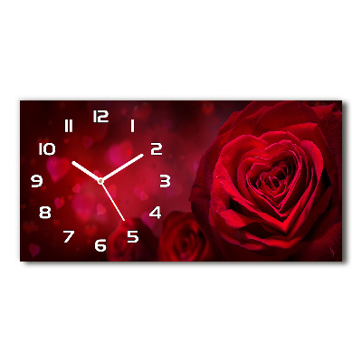 Horizontal wall clock Red heart rose