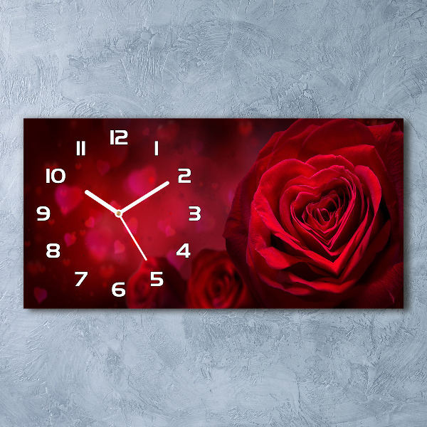 Horizontal wall clock Red heart rose