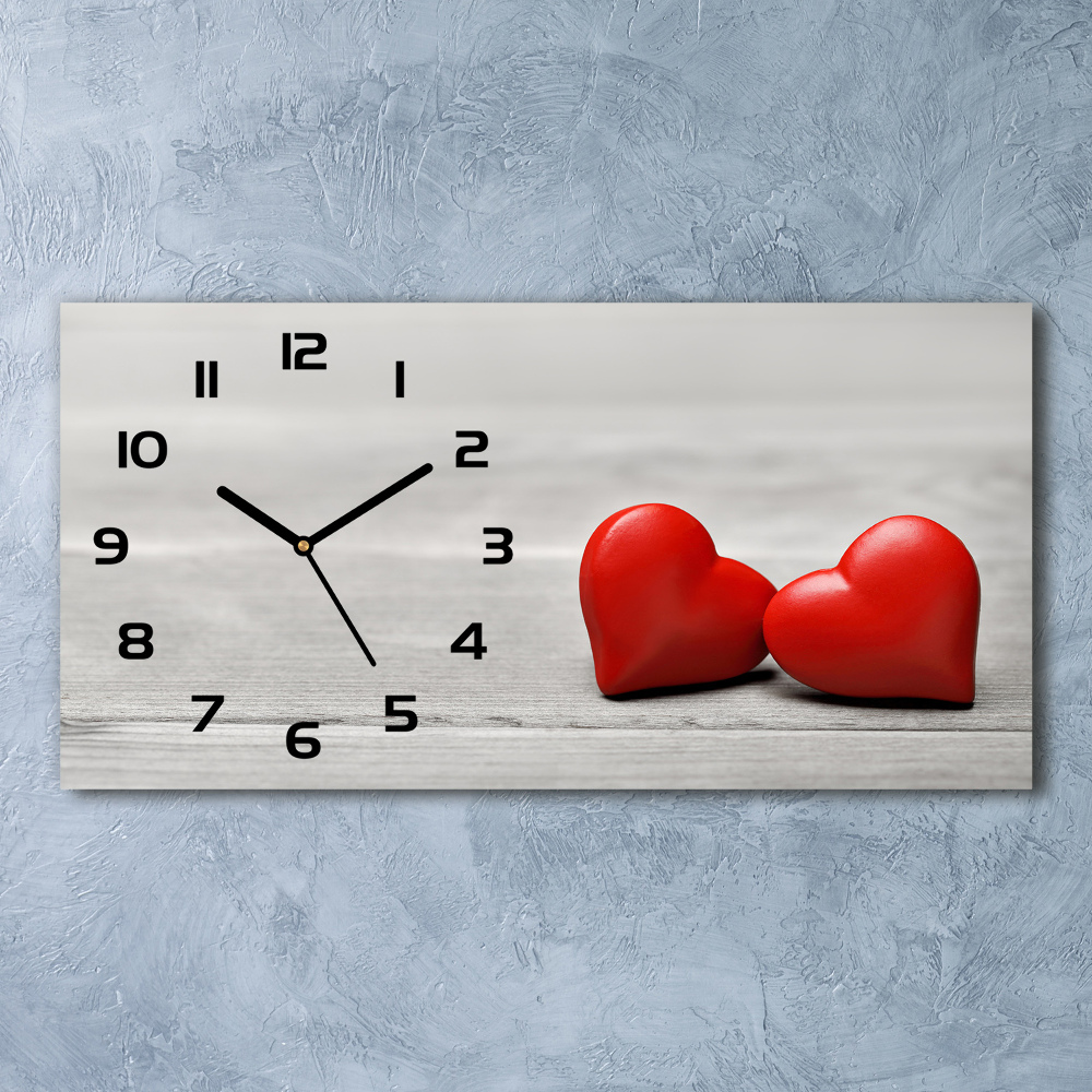 Horizontal wall clock Hearts on wood