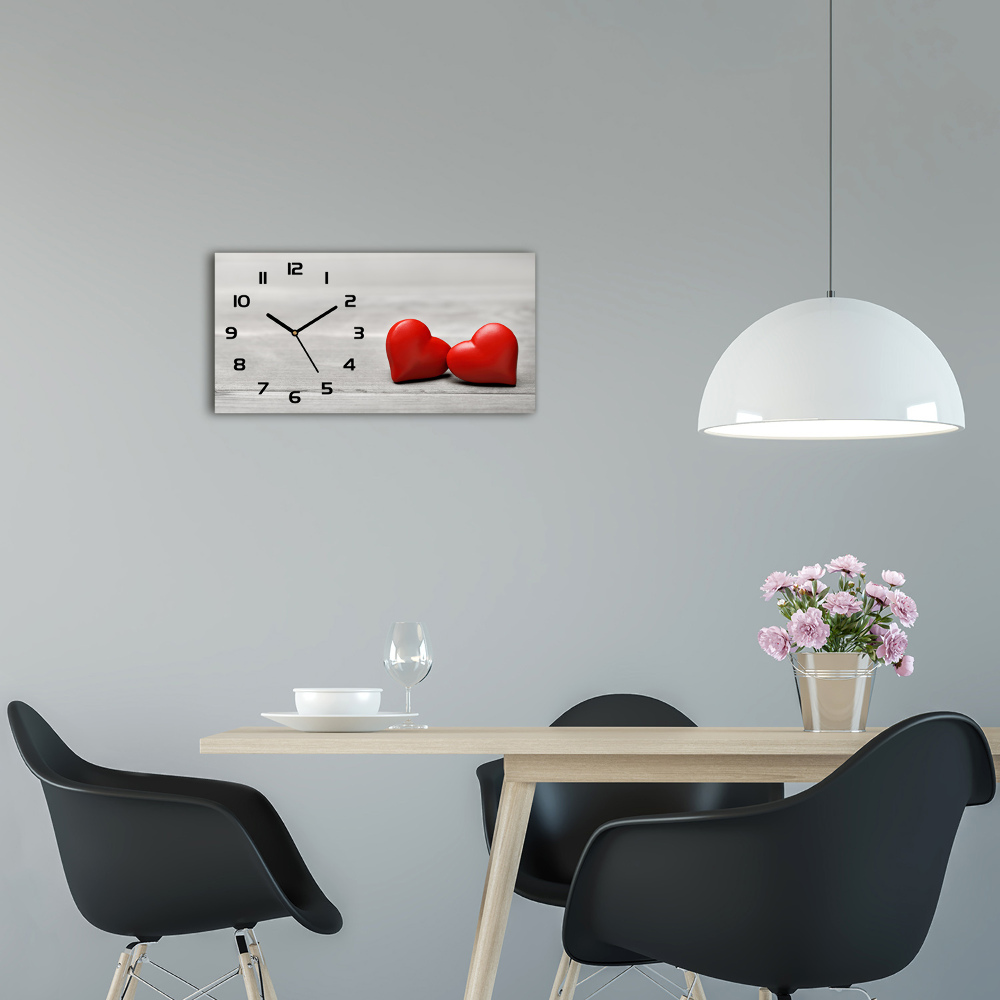 Horizontal wall clock Hearts on wood