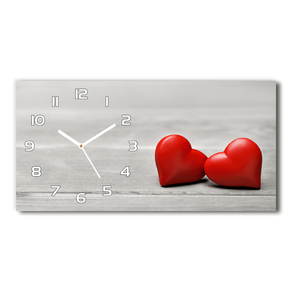 Horizontal wall clock Hearts on wood