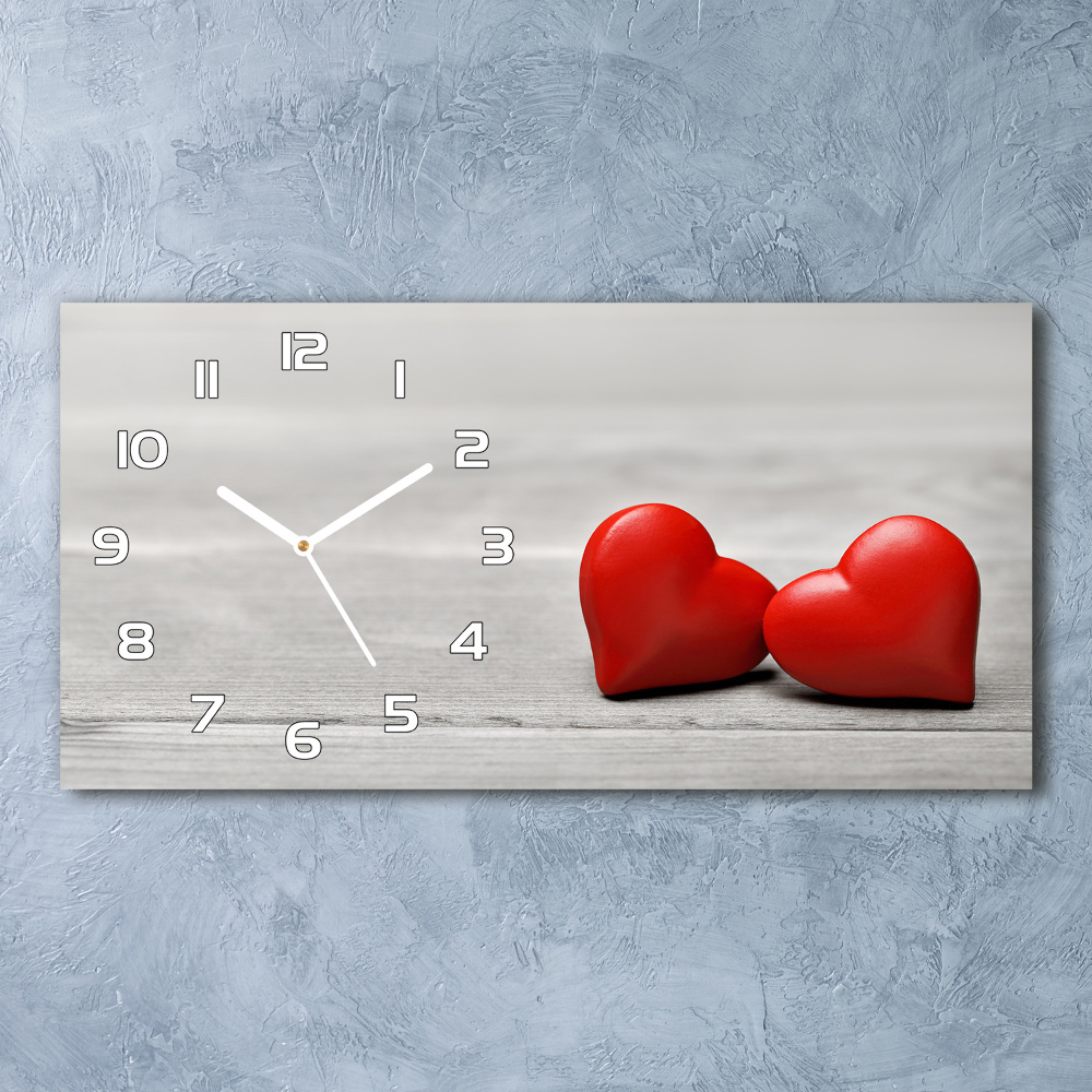 Horizontal wall clock Hearts on wood