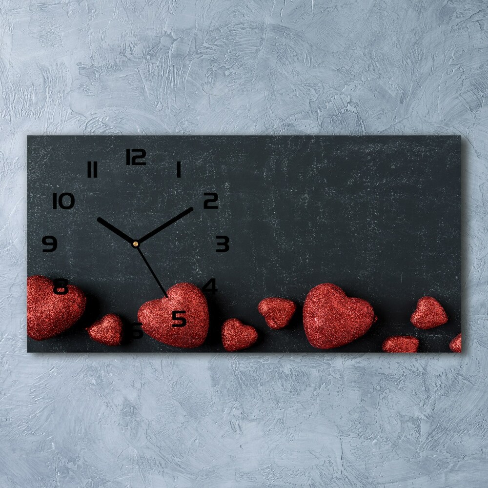 Horizontal rectangular wall clock Hearts on the board