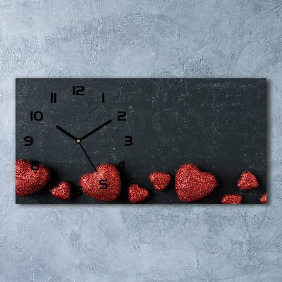 Horizontal rectangular wall clock Hearts on the board