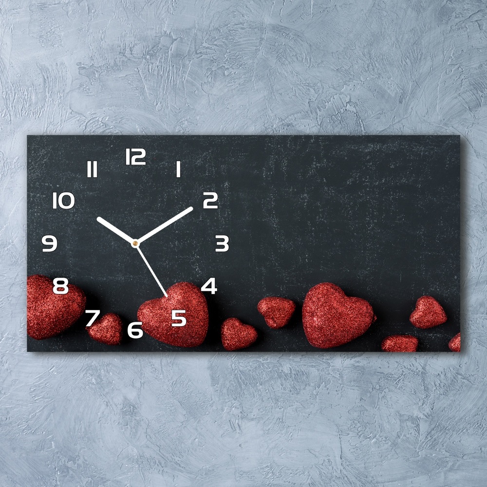 Horizontal rectangular wall clock Hearts on the board