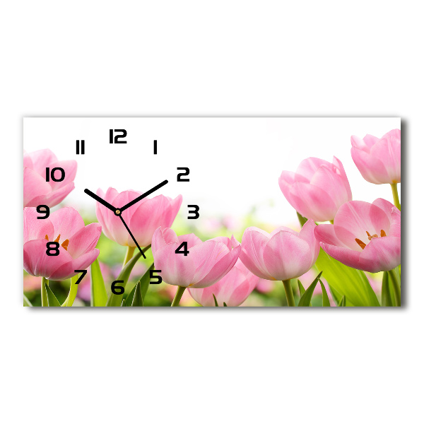 Horizontal wall clock Pink tulips