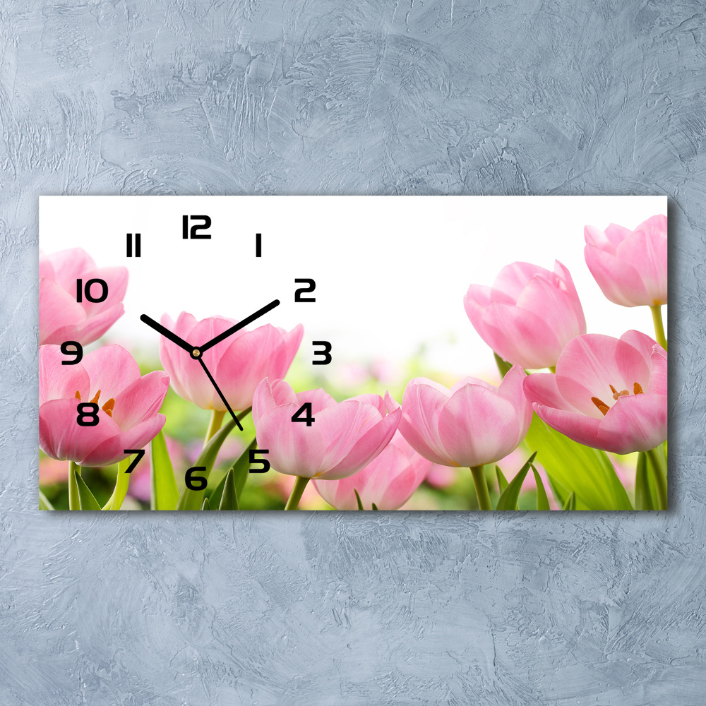 Horizontal wall clock Pink tulips