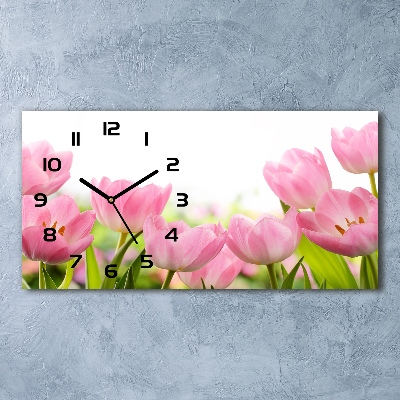 Horizontal wall clock Pink tulips