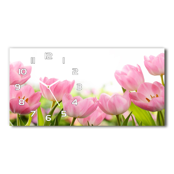 Horizontal wall clock Pink tulips