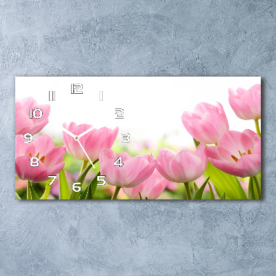 Horizontal wall clock Pink tulips