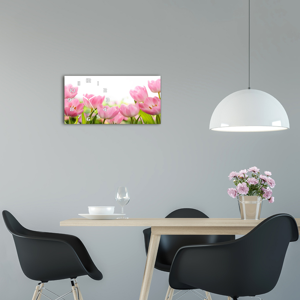 Horizontal wall clock Pink tulips