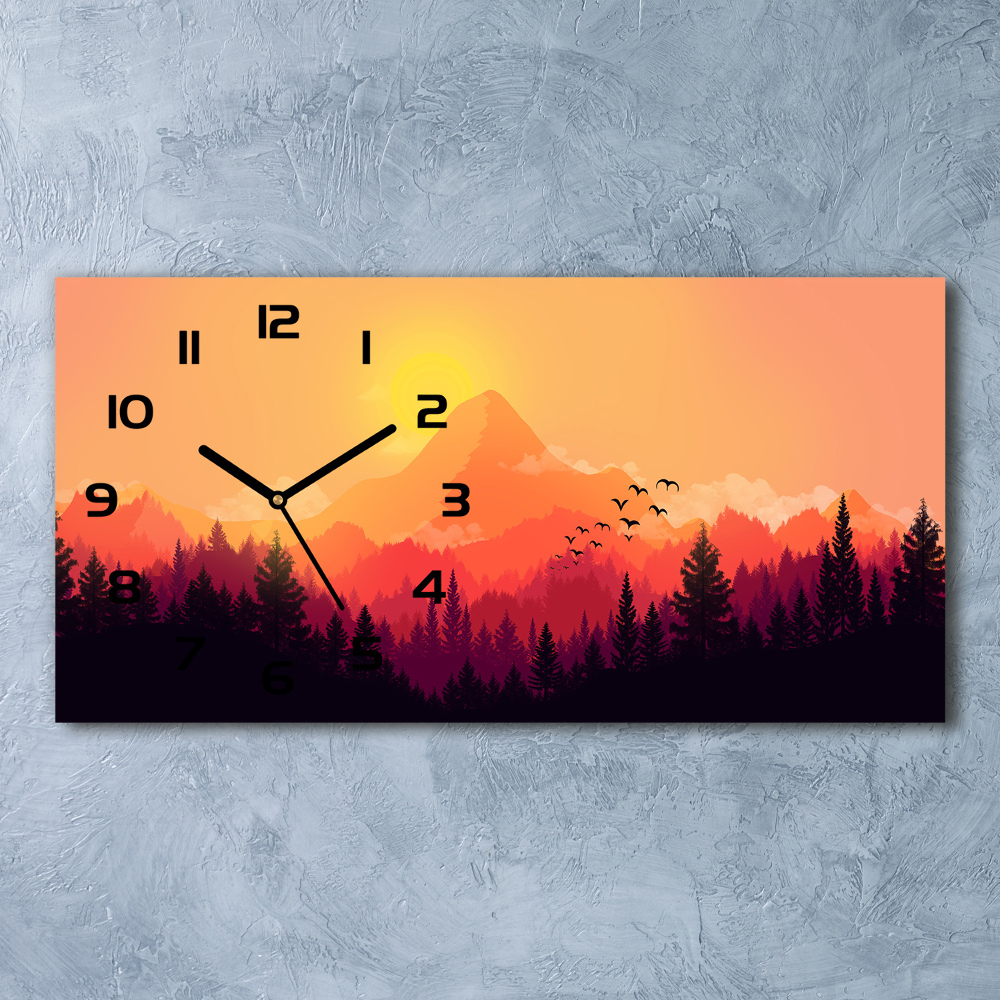 Horizontal rectangular wall clock Mountain landscape