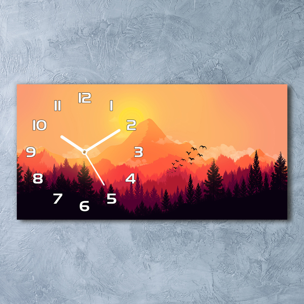 Horizontal rectangular wall clock Mountain landscape