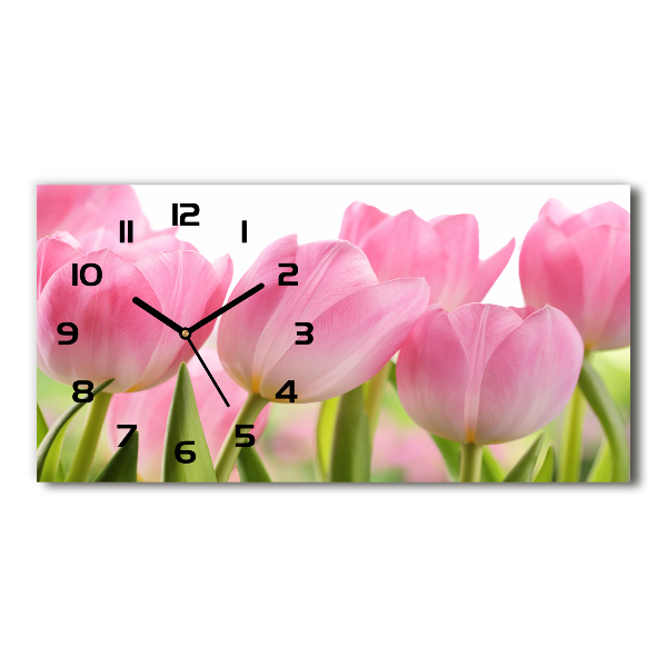 Horizontal wall clock Pink tulips