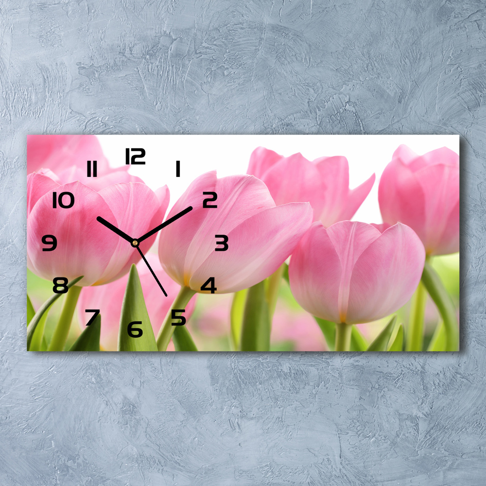 Horizontal wall clock Pink tulips