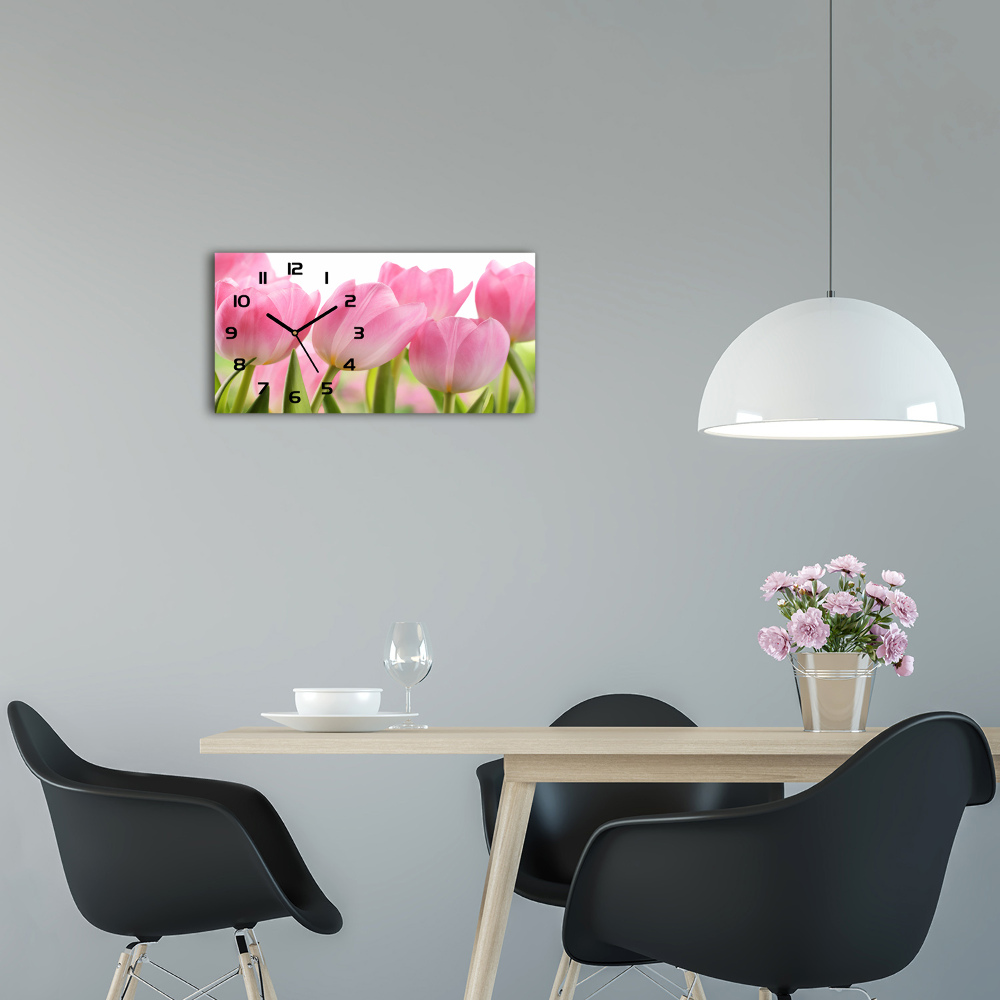 Horizontal wall clock Pink tulips