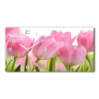 Horizontal wall clock Pink tulips