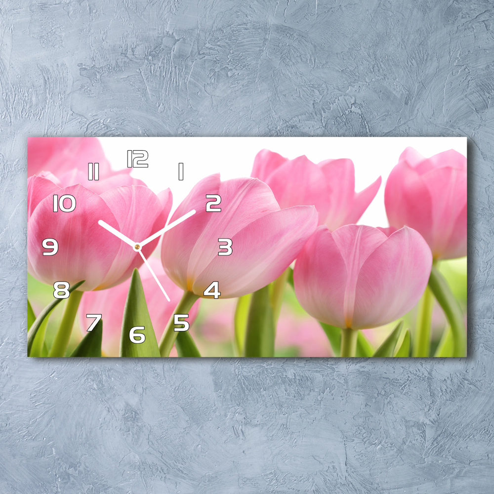 Horizontal wall clock Pink tulips