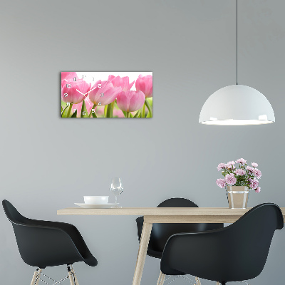 Horizontal wall clock Pink tulips