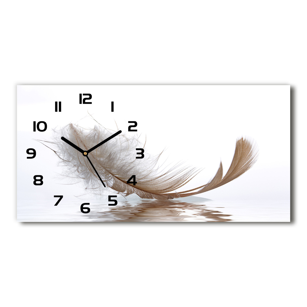 Horizontal wall clock Feather on the water