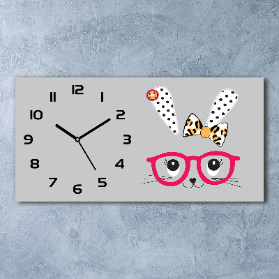 Horizontal wall clock Rabbit with glasses